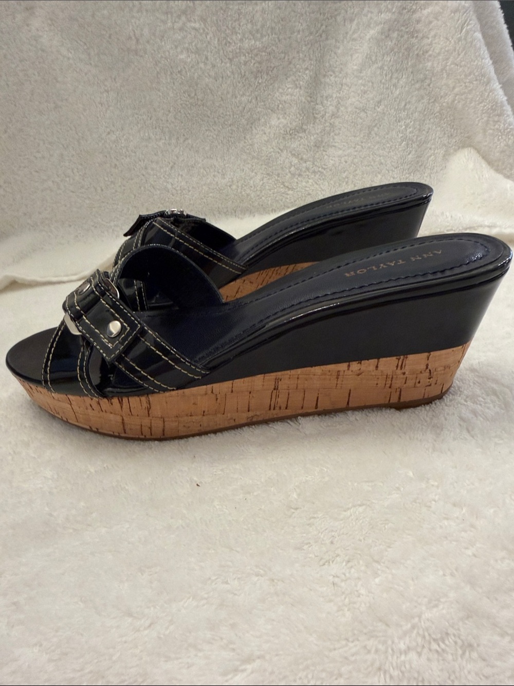 Ann Taylor Navy Blue Wedge Sandals